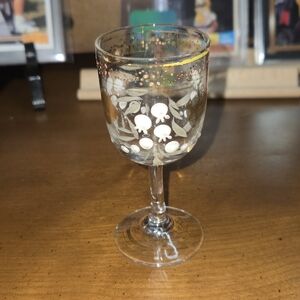 Miniature Shot Glass - Hand Painted - Stemmed Elegant Gold and White Wine Glass